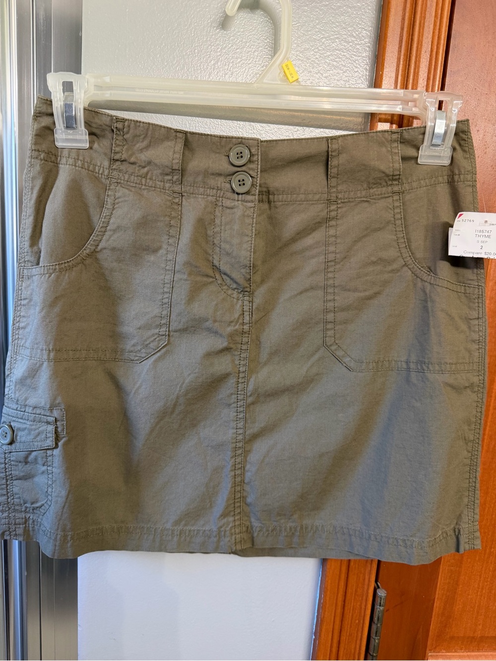 Olive Cargo Mini Skirt with Double-Button Waist